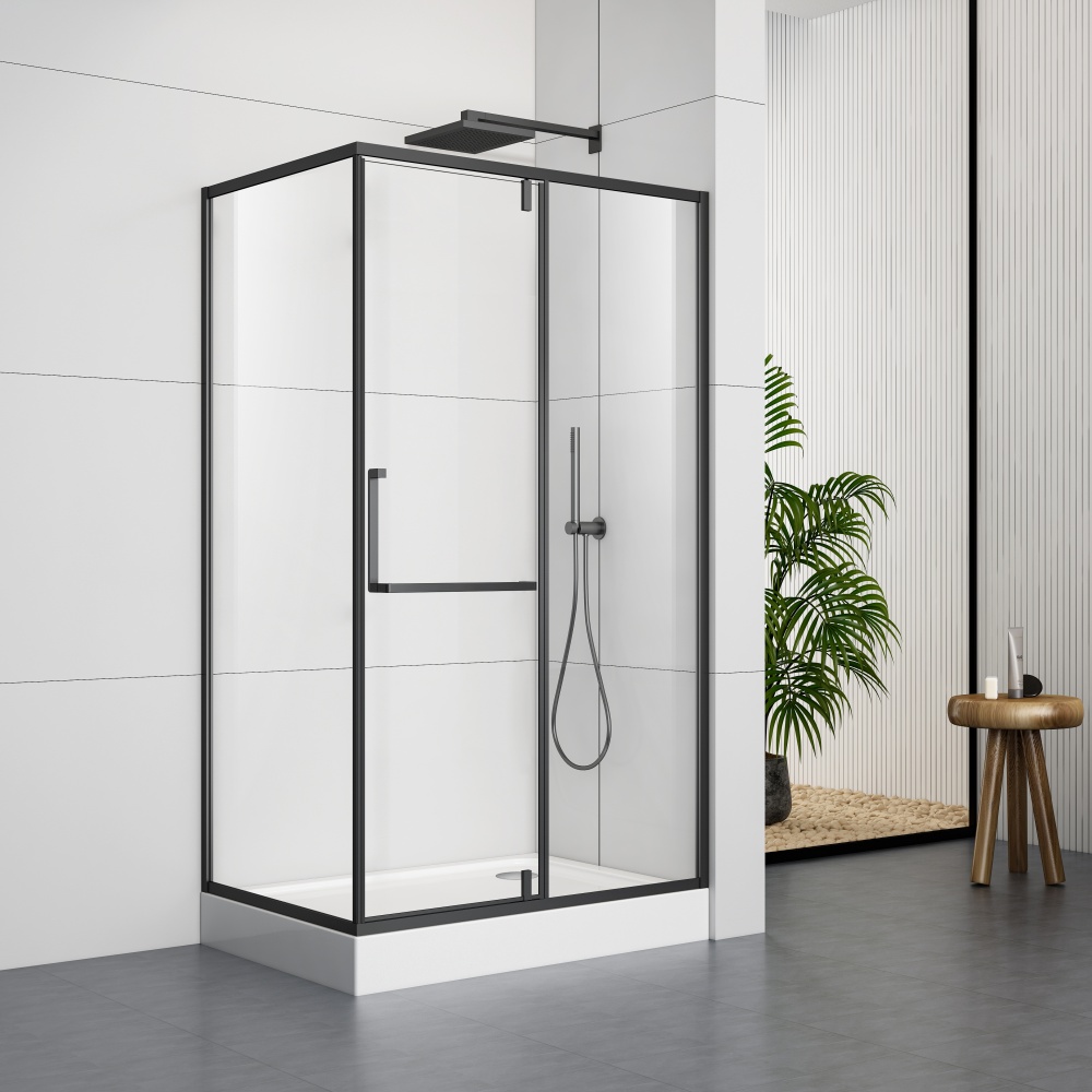 S5027L  Matte Black Frame  Shower Box With  Shower Tray