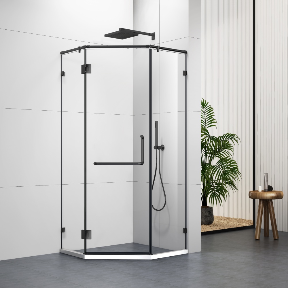 S6070ZBL  Chrome Frameless Shower Enclosure With Hinge Door
