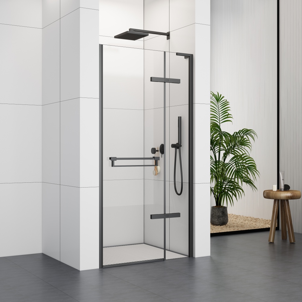 S6080DBL Matte Black Frame Single Hinge Shower Door