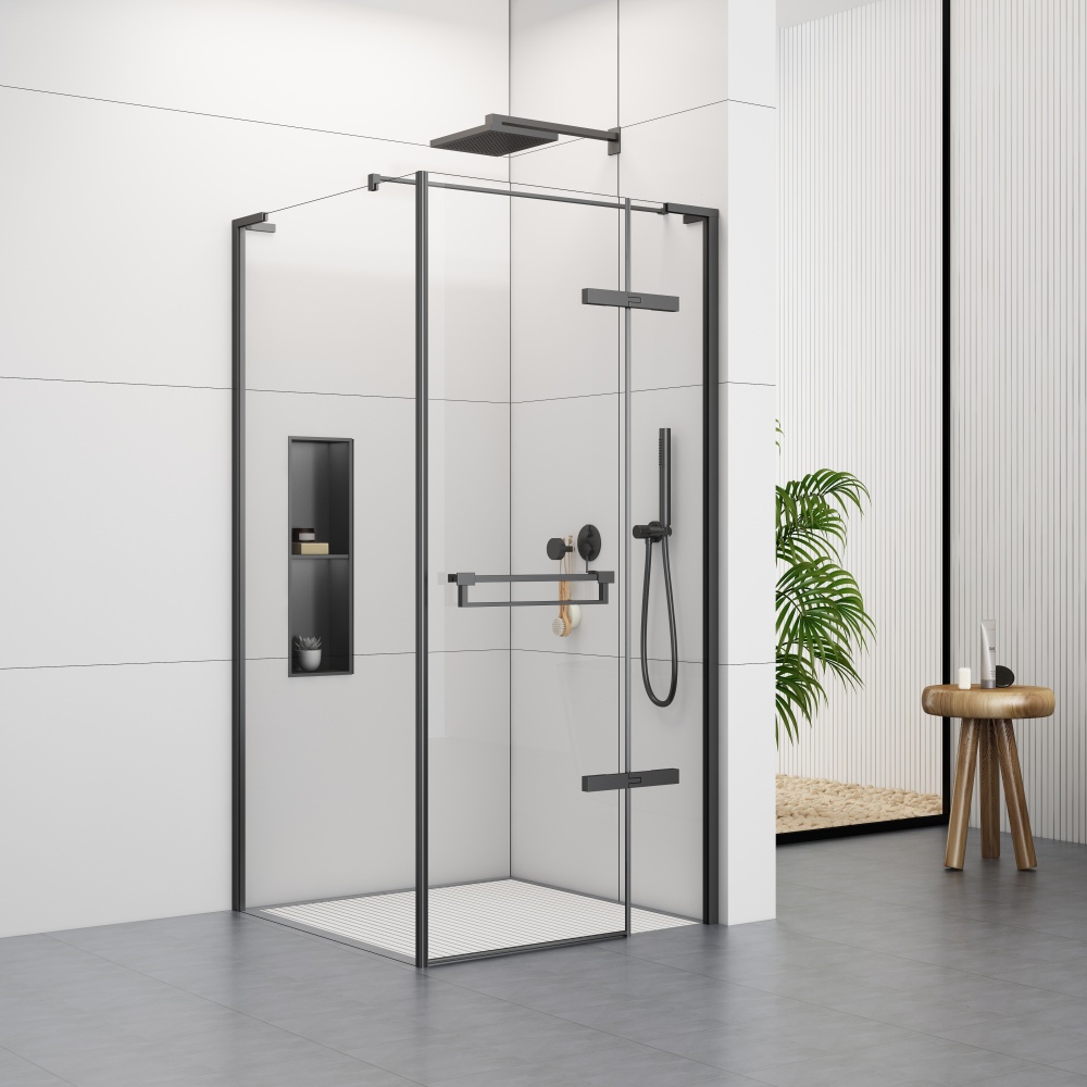 S6080LBL Matte Black Shower Enclosure With Hinge Door