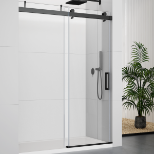 S2605B-Soft-Closing Single Sliding Frameless Black Shower Door