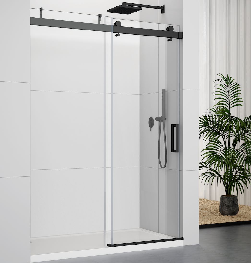 S2605B-Soft-Closing Single Sliding Frameless Black Shower Door