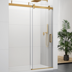 S2605G-Soft-Closing Single Sliding Frameless Golden Shower Door