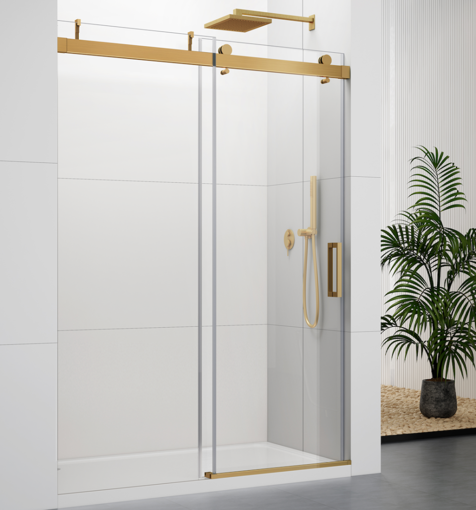 S2605G-Soft-Closing Single Sliding Frameless Golden Shower Door